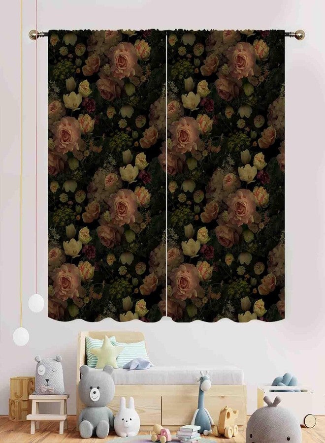 TKUYO Black Floral Curtains, Vintage Pink Rose Peony Boho Flower Night Garden Botanical Colorful Country Retro Blackout Window Drapery Treatments for Bedroom Living Room Bathroom, 42"x45" Inch - Image 3